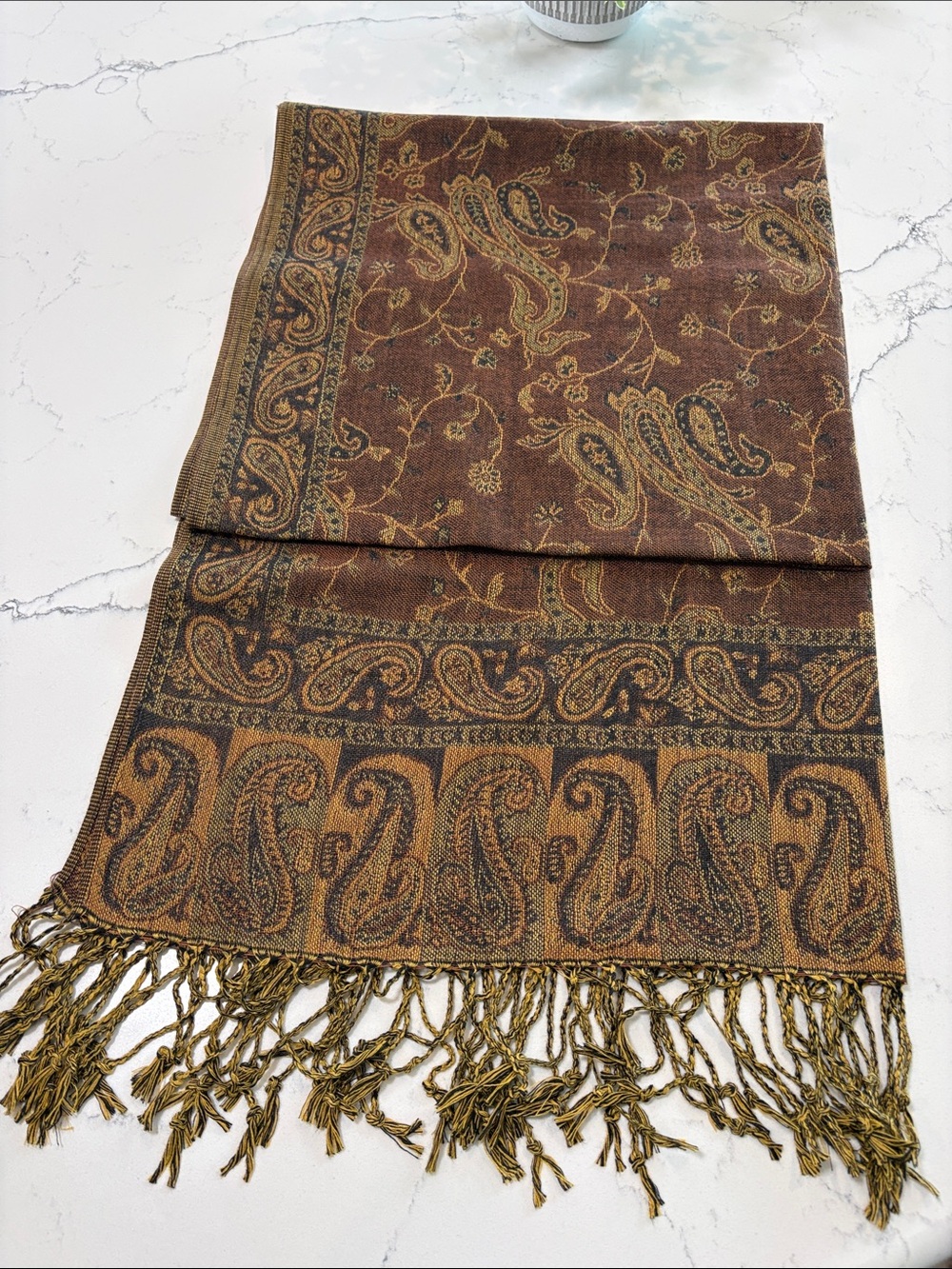 NEW Brown Paisley Fringe Pashmina